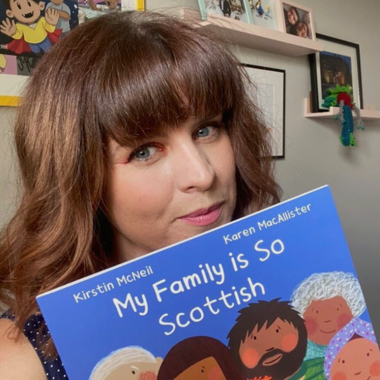 Kirstin McNeil with the My Family is So Scottish Book